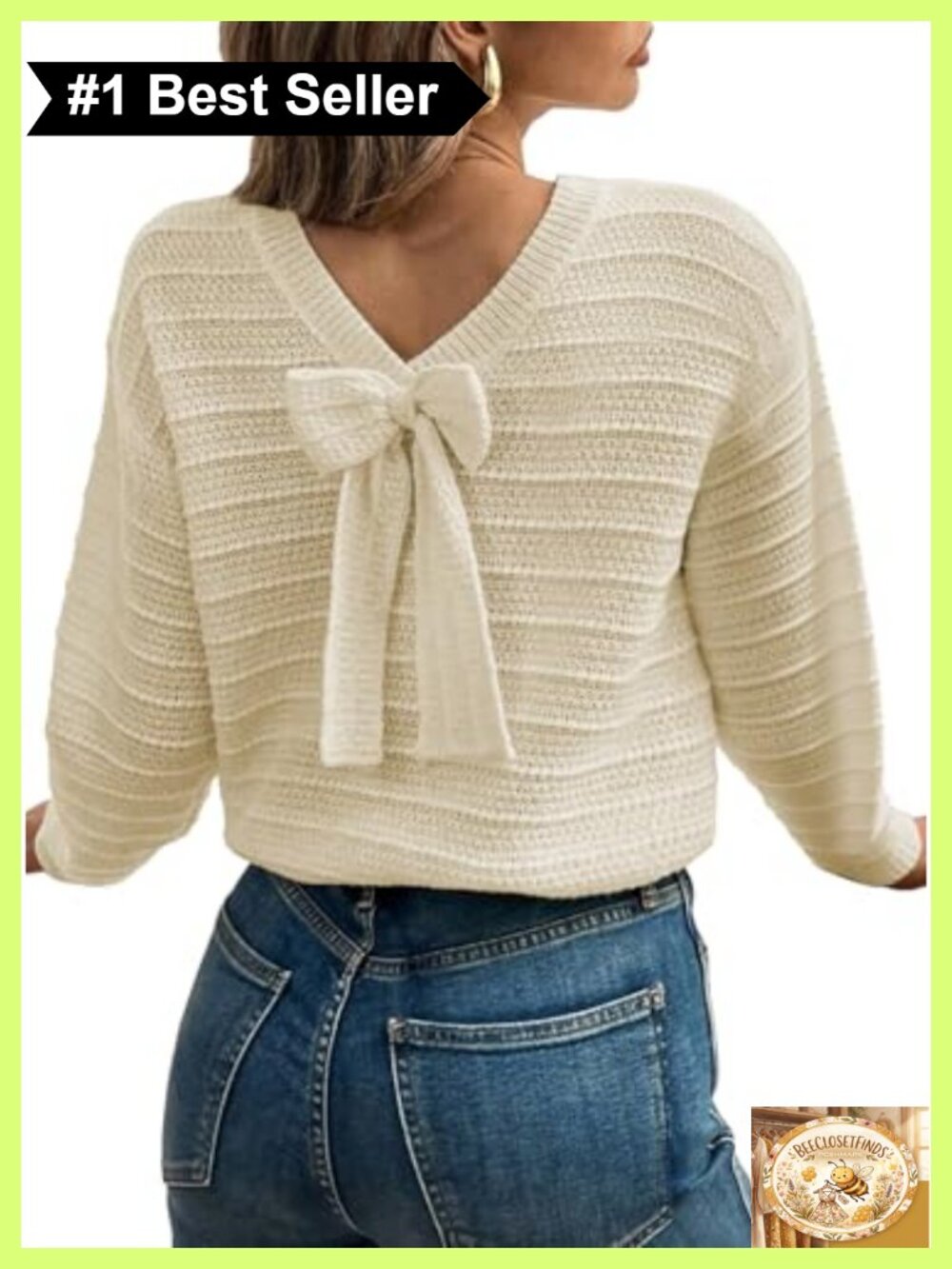 Womens Bow Back Sweater Pullover Knit Top Fall Outfit Long Sleeve